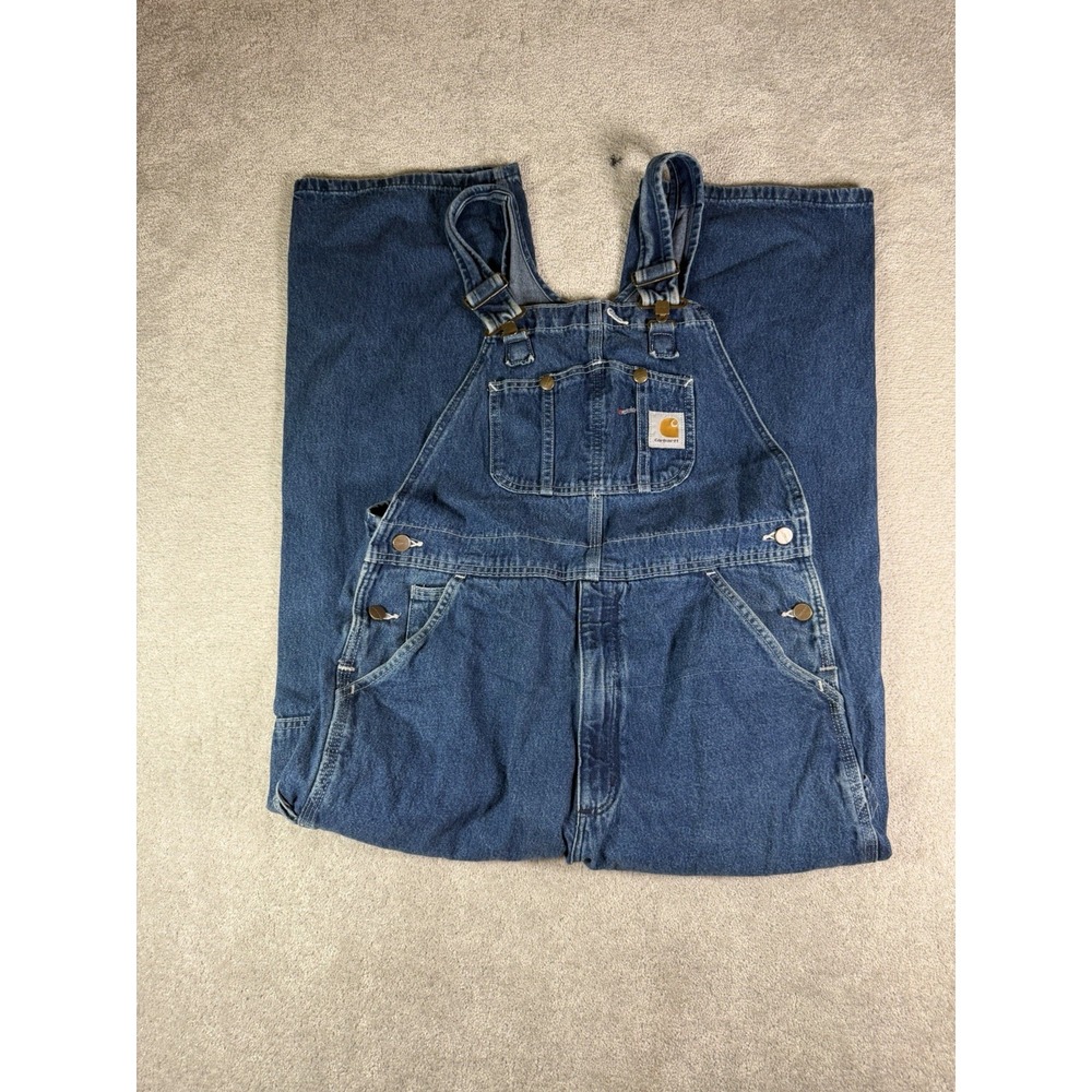 Carhartt R07 DST Denim Bib Overalls Mens 34x30 Blue Carpenter Workwear Vintage